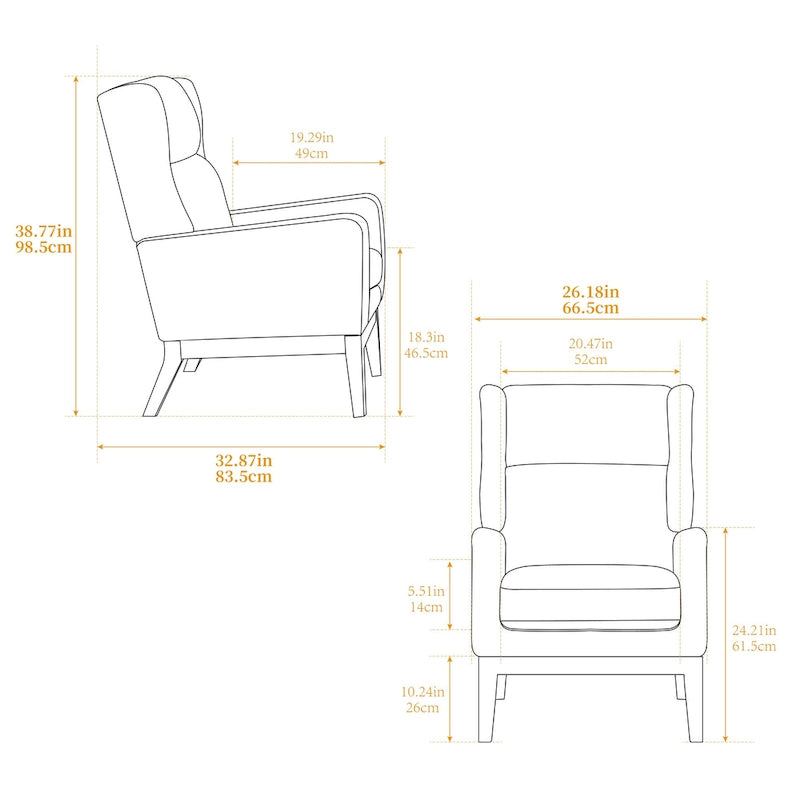 Fauteuil à dossier haut rembourré de 26.18 avec pieds en bois