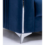 Blauer moderner 38-Zoll-Akzentsessel mit Samtbezug, polierten Beinen mit Chromdetails und vertikal plissiertem Design