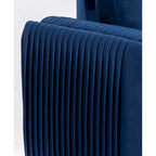 Blauer moderner 38-Zoll-Akzentsessel mit Samtbezug, polierten Beinen mit Chromdetails und vertikal plissiertem Design