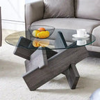 33.4 Modern Round Coffee Table with Clear Tempered Glass Top and MDF Legs for Living Room