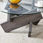 33.4 Modern Round Coffee Table with Clear Tempered Glass Top and MDF Legs for Living Room