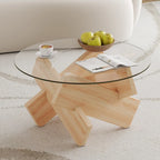 33.4 Modern Round Coffee Table with Clear Tempered Glass Top and MDF Legs for Living Room
