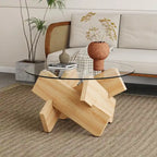 33.4 Modern Round Coffee Table with Clear Tempered Glass Top and MDF Legs for Living Room