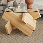 33.4 Modern Round Coffee Table with Clear Tempered Glass Top and MDF Legs for Living Room