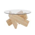 33.4 Modern Round Coffee Table with Clear Tempered Glass Top and MDF Legs for Living Room