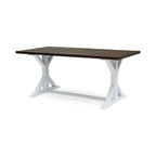 Mesa tradicional de estilo rústico de madera de acacia con patas - marrón oscuro + blanco