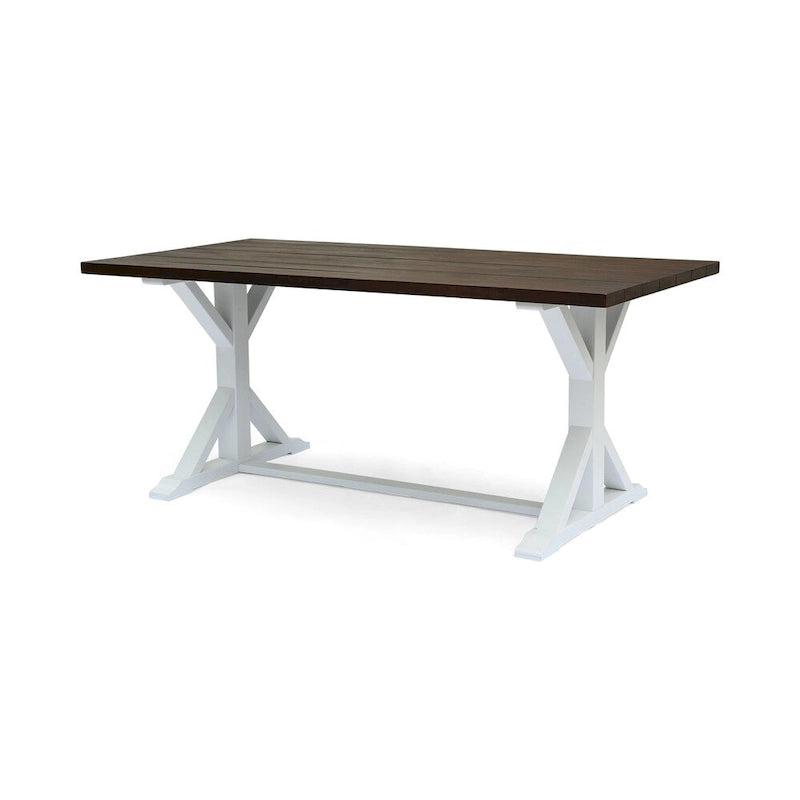 Tavolo tradizionale in stile rustico farmhouse in legno di acacia con gambe - marrone scuro + bianco