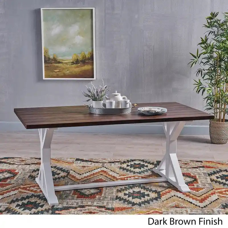 Tavolo tradizionale in stile rustico farmhouse in legno di acacia con gambe - marrone scuro + bianco