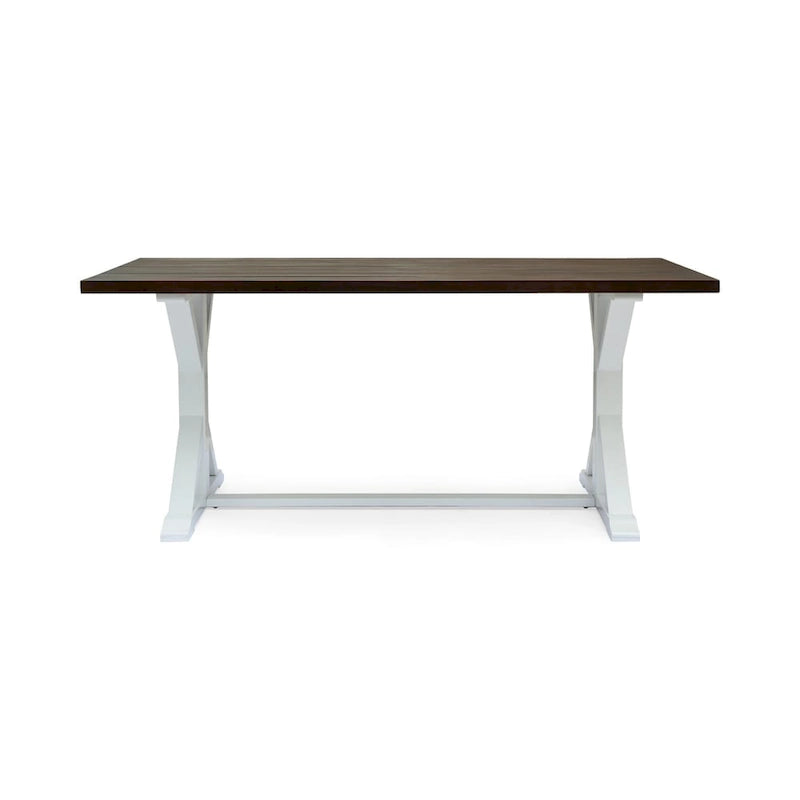 Mesa tradicional de estilo rústico de madera de acacia con patas - marrón oscuro + blanco