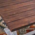 Mesa tradicional de estilo rústico de madera de acacia con patas - marrón oscuro + blanco