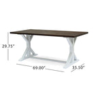 Mesa tradicional de estilo rústico de madera de acacia con patas - marrón oscuro + blanco
