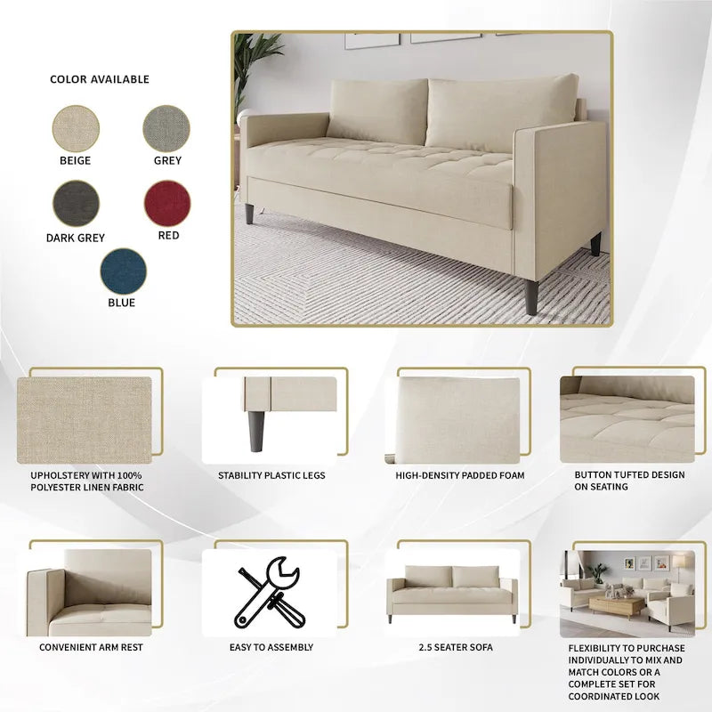 Zeitgemäßes minimalistisches Sofa mit Leinenbezug