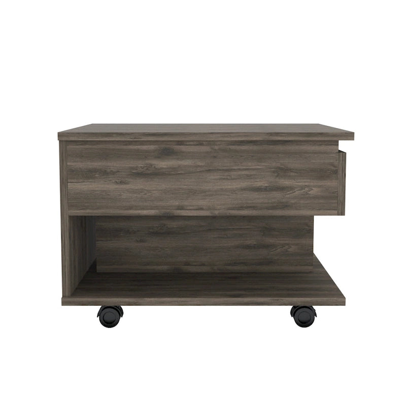 22 Dark Brown Manufactured Wood Rectangular Lift Top Coffee Table With Drawer - 15.3 H x 21.6 W x 19.6 D