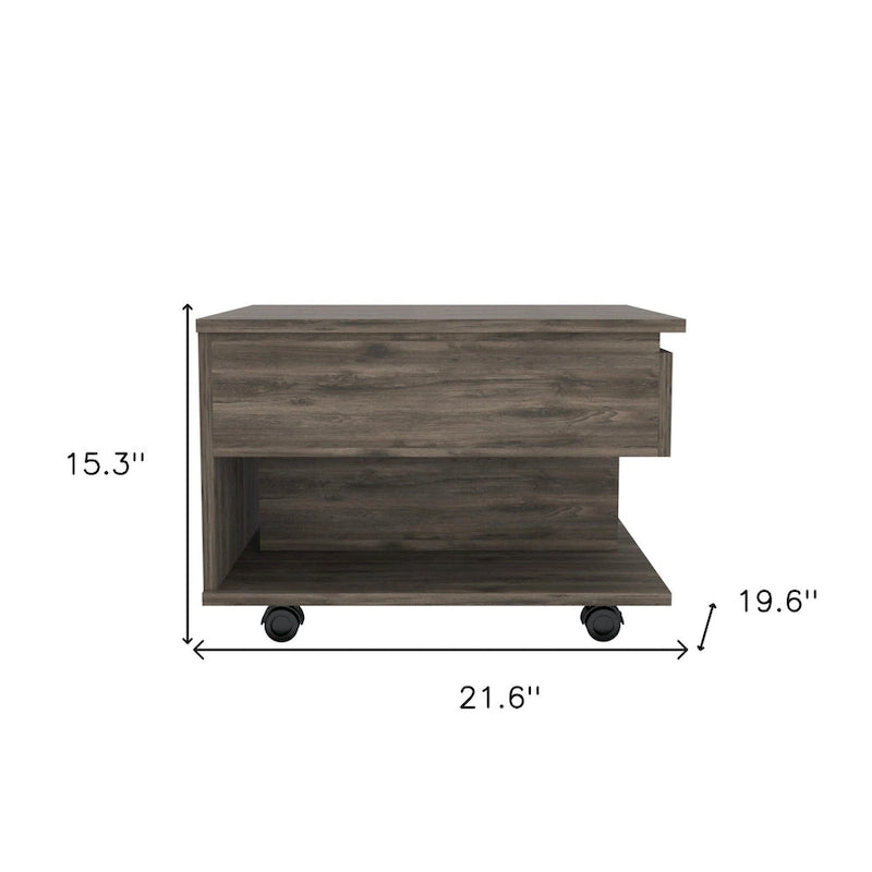 22 Dark Brown Manufactured Wood Rectangular Lift Top Coffee Table With Drawer - 15.3 H x 21.6 W x 19.6 D