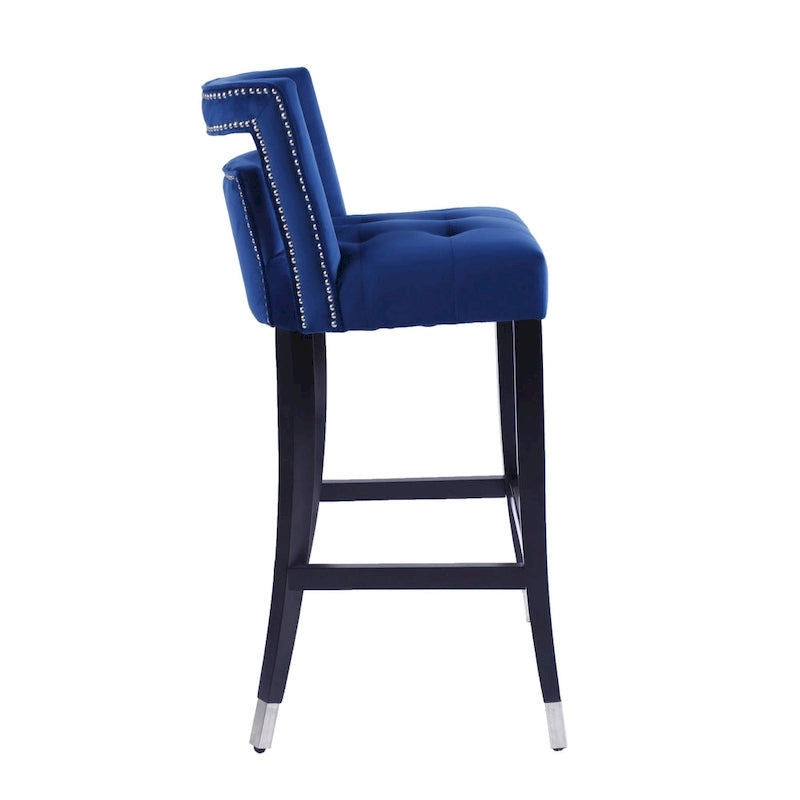 Barhocker aus Velours mit Ziernägeln, Esszimmerstuhl