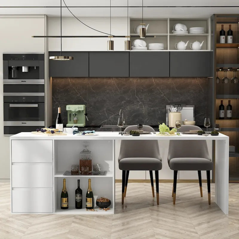 Island Kitchen Table Dining Table with Storage and Dining Function - 82.7W