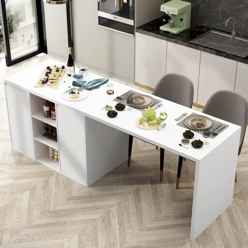 Island Kitchen Table Dining Table with Storage and Dining Function - 82.7W