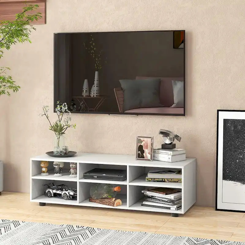 6-Cubby Media Console Entertainment Center with Adjustable Shelves