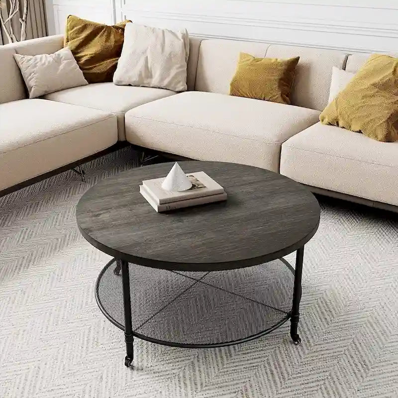 Runder industrieller Couchtisch mit Rollen