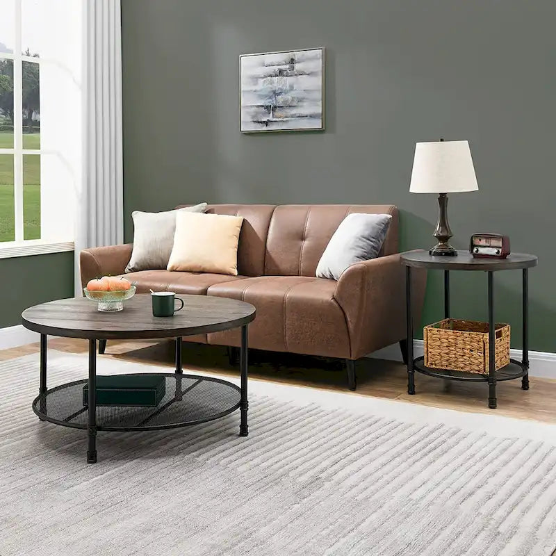 Runder industrieller Couchtisch mit Rollen