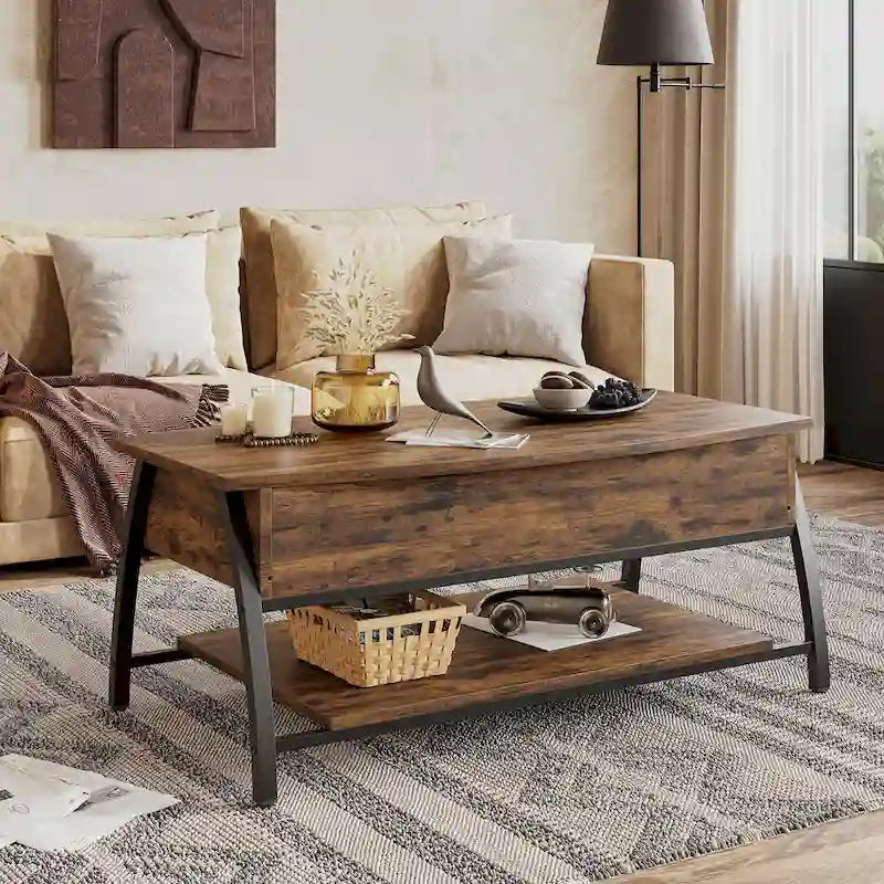 Ovaler Couchtisch aus Holz mit anhebbarer Tischplatte und versteckten Ablagefächern - 41.5 Zoll