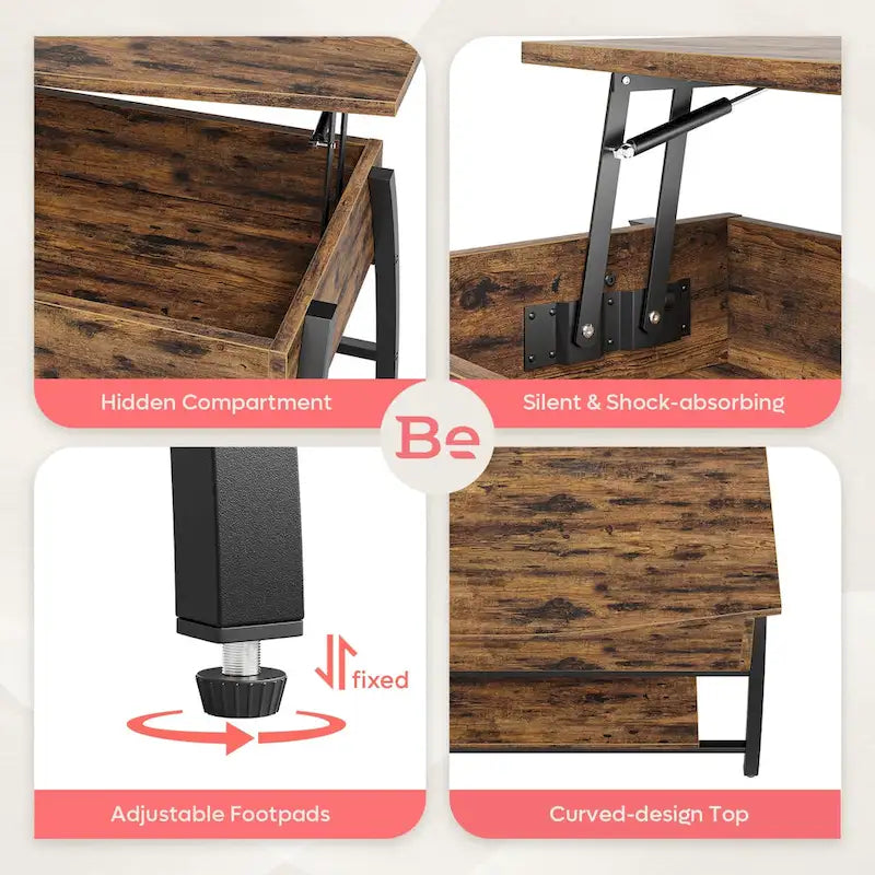 Ovaler Couchtisch aus Holz mit anhebbarer Tischplatte und versteckten Ablagefächern - 41.5 Zoll