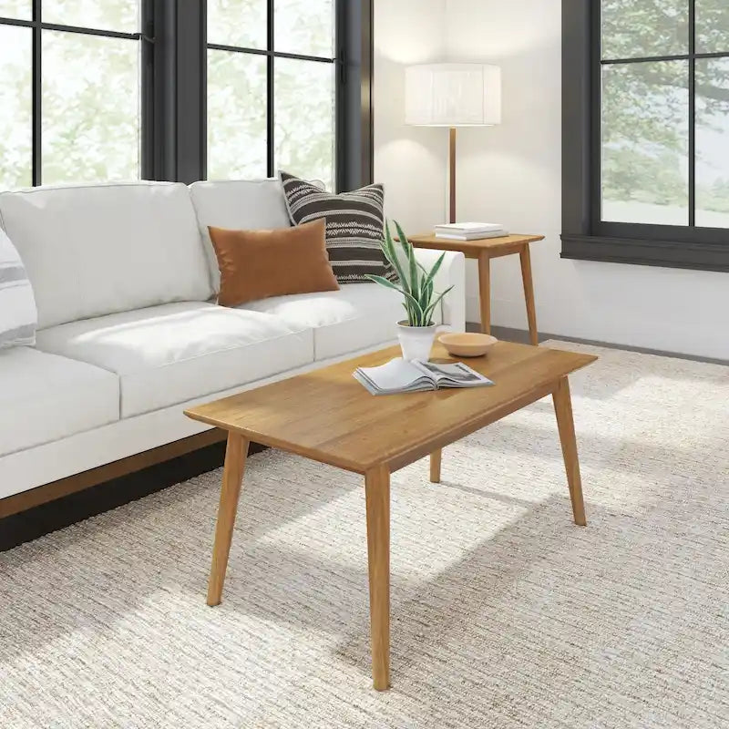 Rechteckiger Mid-Century-Couchtisch mit Kiefernholzbeinen - 40