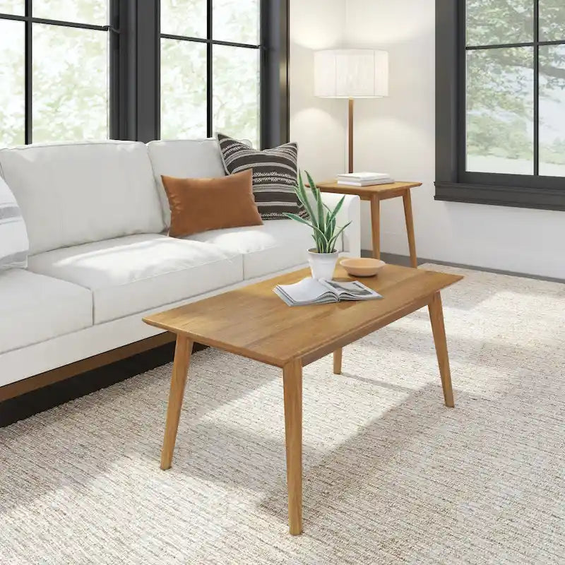 Mesa de centro rectangular moderna de mediados de siglo con patas de pino - 40
