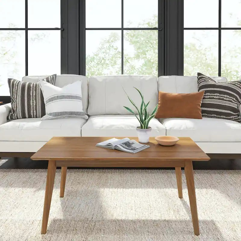 Mesa de centro rectangular moderna de mediados de siglo con patas de pino - 40
