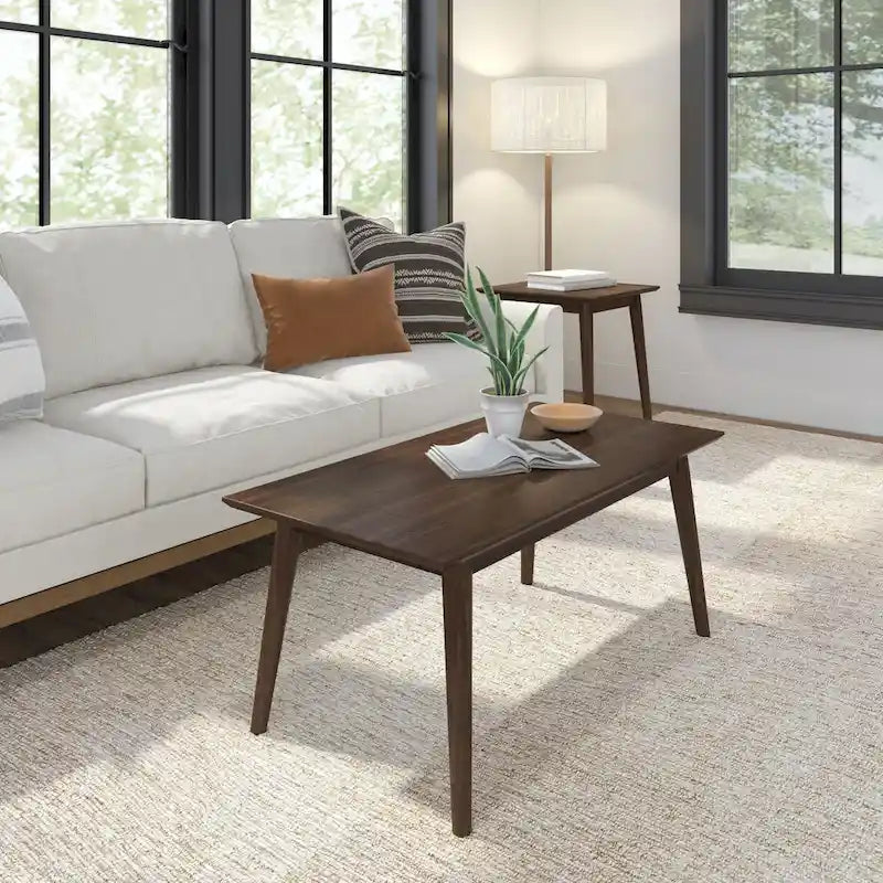 Mesa de centro rectangular moderna de mediados de siglo con patas de pino - 40