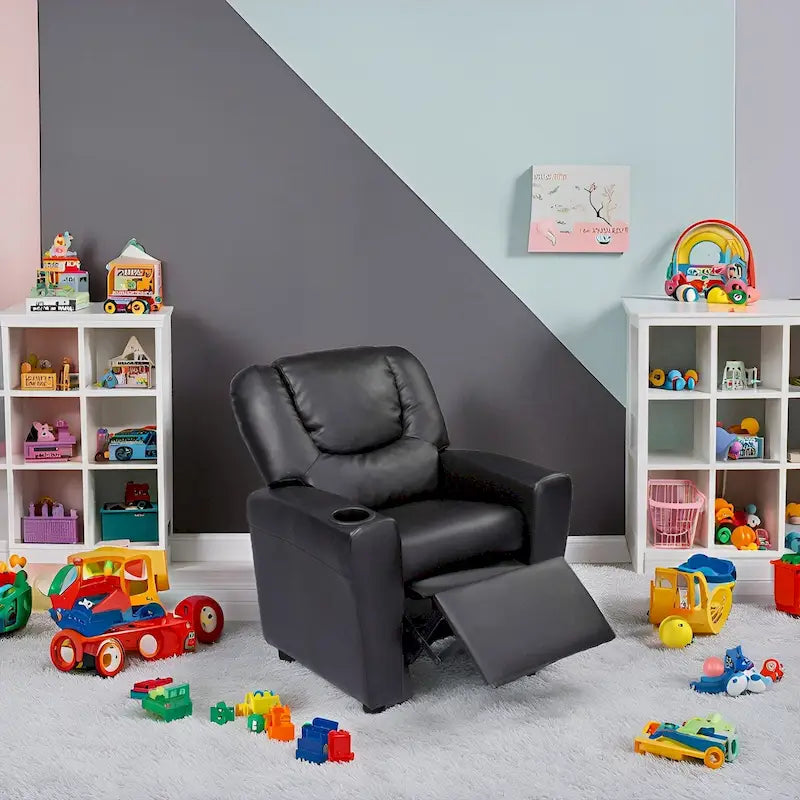 Kinder-Relaxsessel aus PVC mit Zurücklehnfunktion, Getränkehalter und bequemem Fußteil