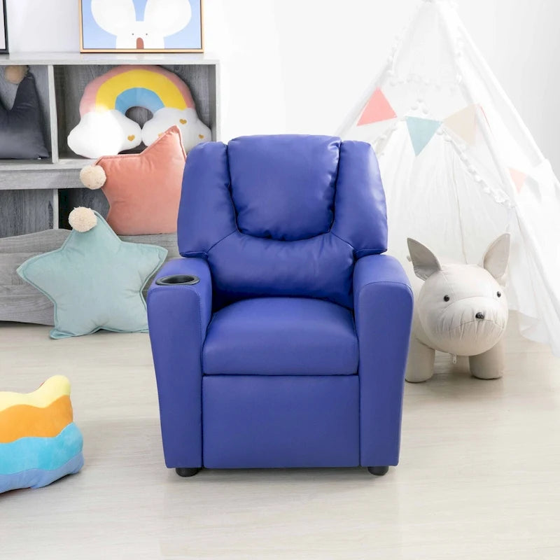 Kinder-Relaxsessel aus PVC mit Zurücklehnfunktion, Getränkehalter und bequemem Fußteil