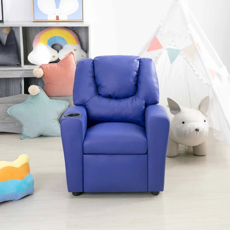 Kinder-Relaxsessel aus PVC mit Zurücklehnfunktion, Getränkehalter und bequemem Fußteil