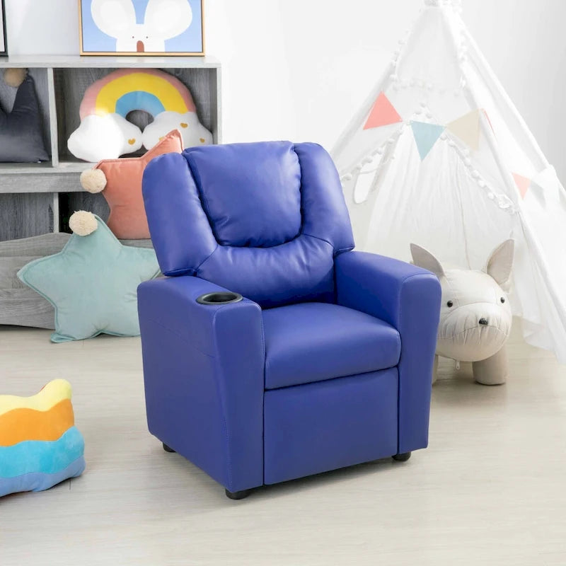 Kinder-Relaxsessel aus PVC mit Zurücklehnfunktion, Getränkehalter und bequemem Fußteil