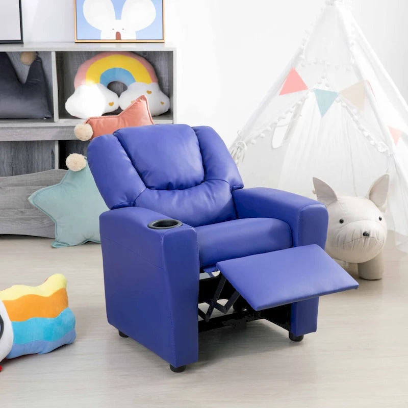 Kinder-Relaxsessel aus PVC mit Zurücklehnfunktion, Getränkehalter und bequemem Fußteil