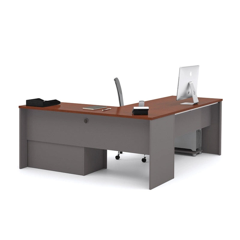 L-Shaped Laminate Desk with Pedestal File Drawers