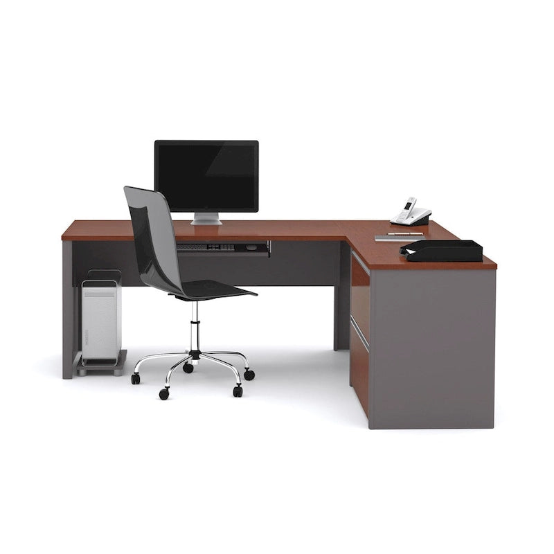 L-Shaped Laminate Desk with Pedestal File Drawers