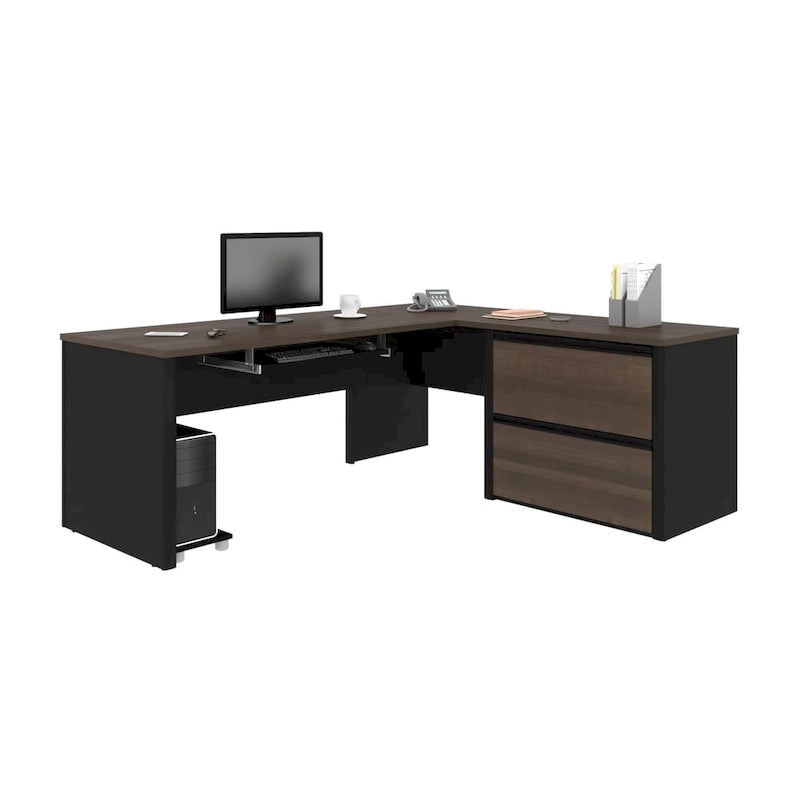 Scrivania in laminato a forma di L con cassettiere portadocumenti laterali