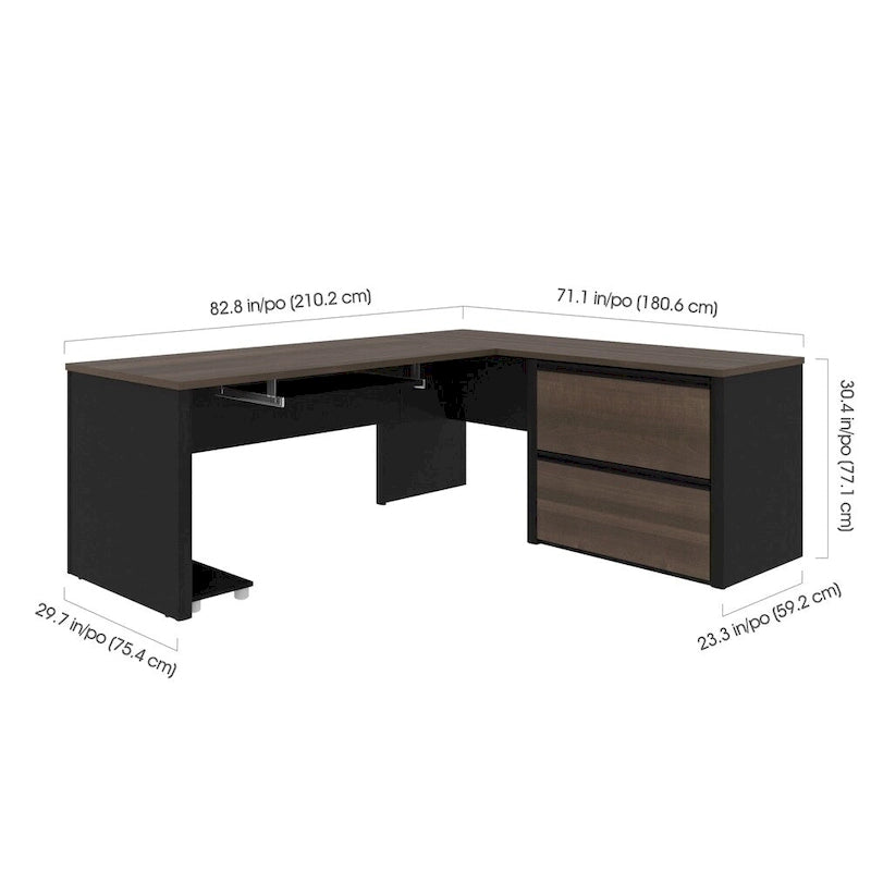Scrivania in laminato a forma di L con cassettiere portadocumenti laterali