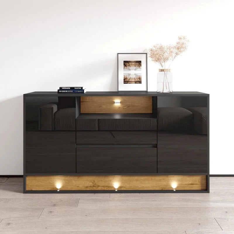 63 modernes Sideboard-Buffet mit ferngesteuerter LED-Beleuchtung