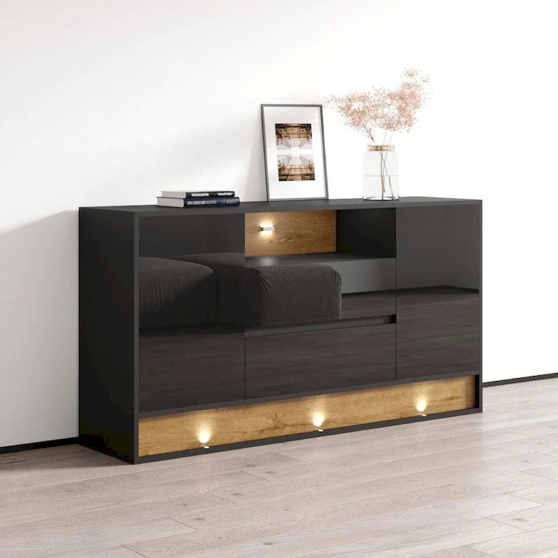 63 modernes Sideboard-Buffet mit ferngesteuerter LED-Beleuchtung