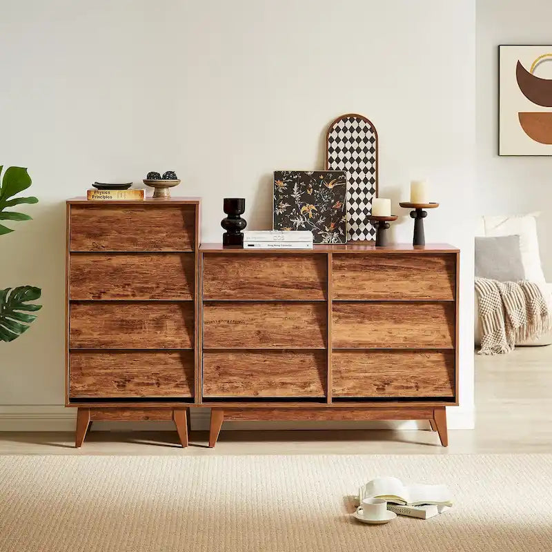 Mid-Century-Modern-Kommode mit 6 Schubladen und abgeschrägtem Design