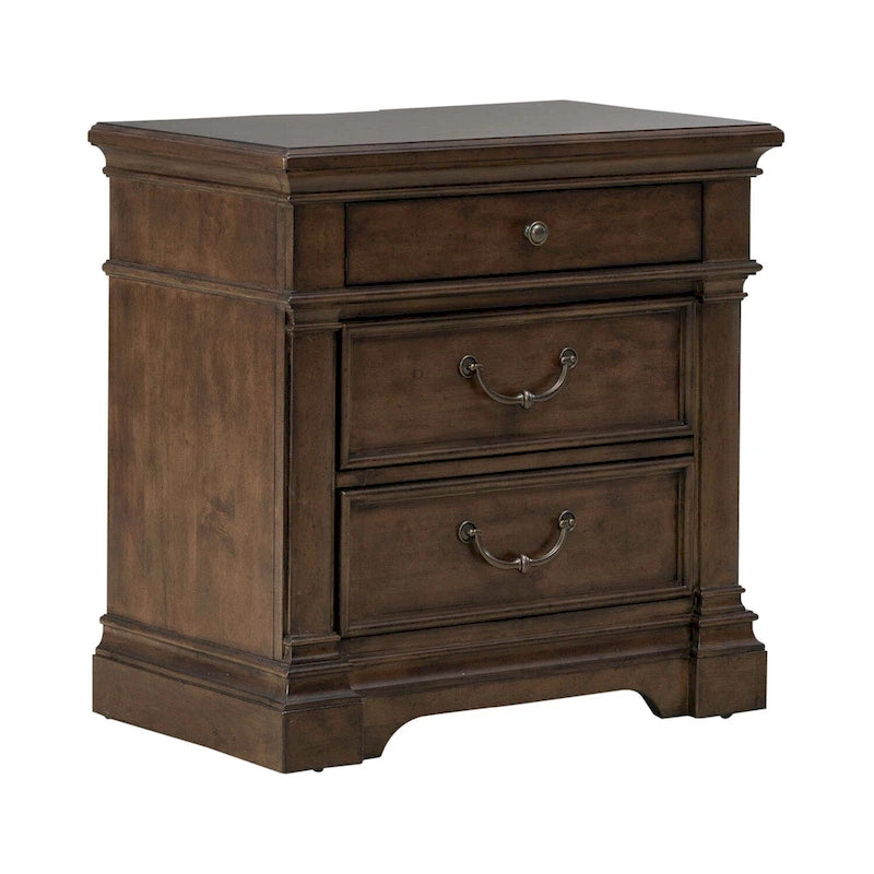 Arden Road Satin Cherry Bedroom Wood Nightstand with Charging Station