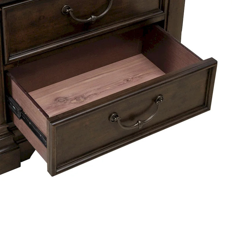 Mesita de noche de madera para dormitorio en cerezo satinado con estación de carga