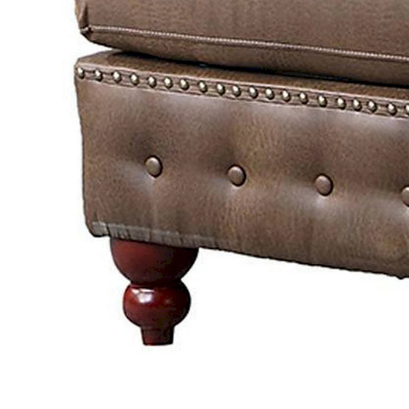 Pouf quadrato da 34 pollici, gambe artigianali, similpelle vegana marrone