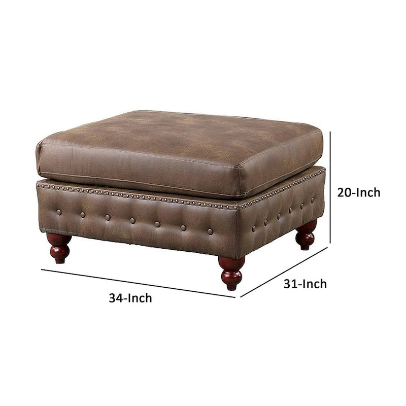 Pouf quadrato da 34 pollici, gambe artigianali, similpelle vegana marrone
