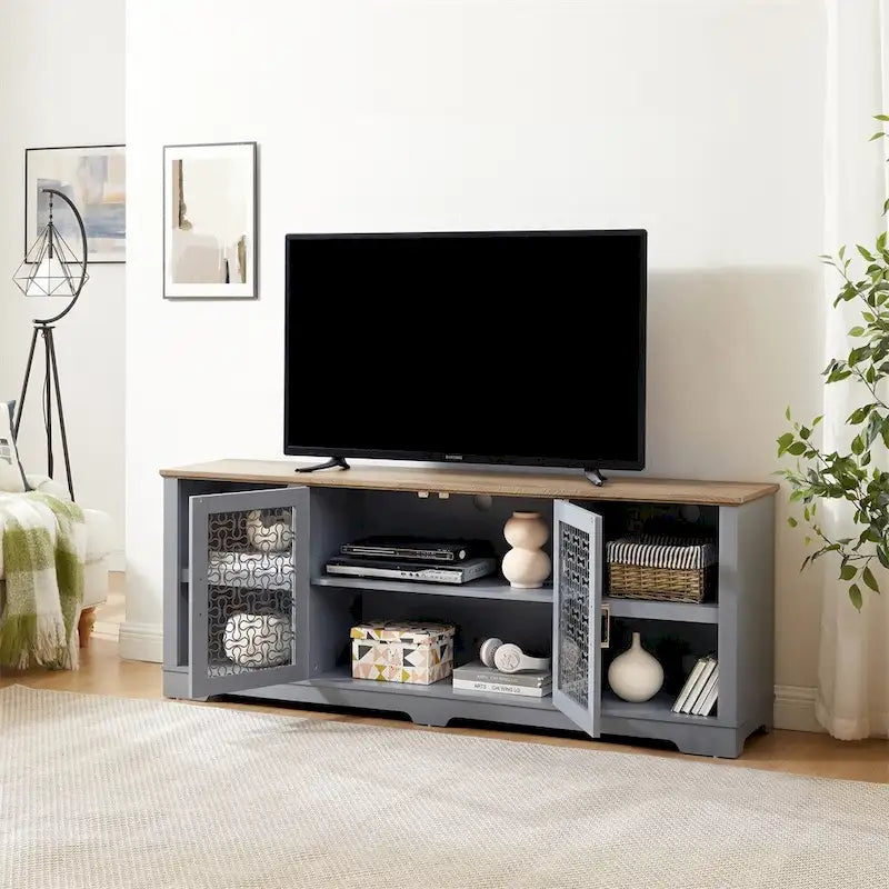 Moderner TV-Medienständer im Landhausstil, großes Home-Entertainment-Konsolenmöbel