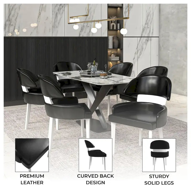 Ledersessel mit gebogener Rückenlehne aus Kautschukholz für das Esszimmer