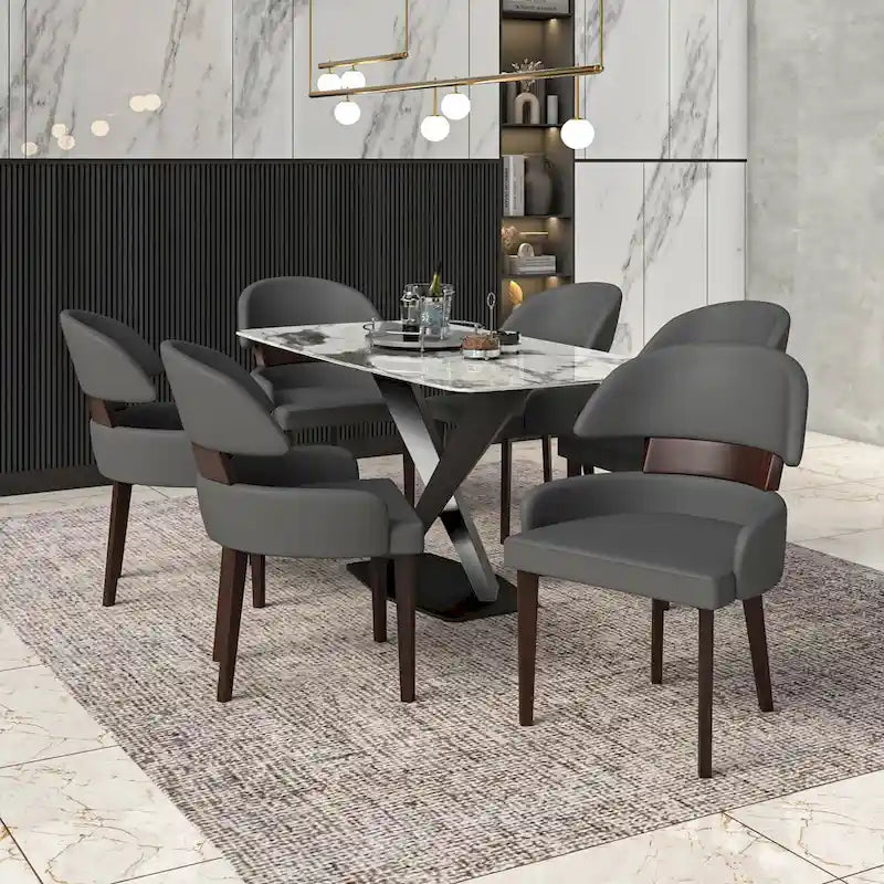 Ledersessel mit gebogener Rückenlehne aus Kautschukholz für das Esszimmer