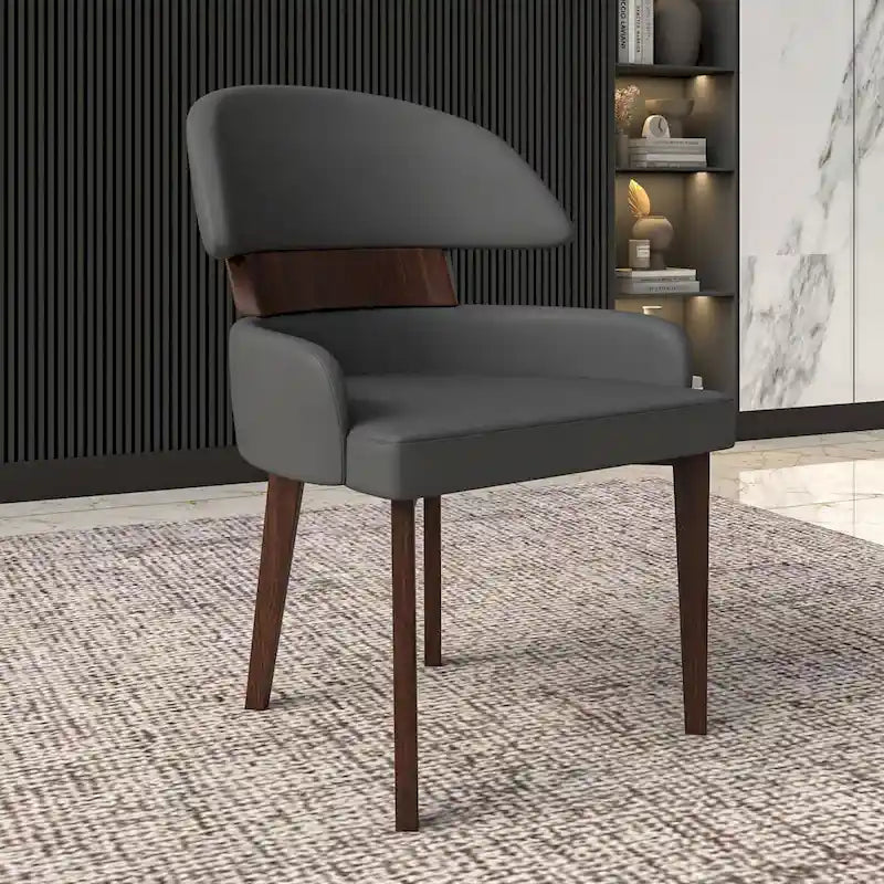 Ledersessel mit gebogener Rückenlehne aus Kautschukholz für das Esszimmer